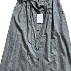 Sezane Gray Midi A-Line Skirt with Tie Front